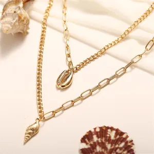 18K Gold-Plated Shell & Conch Pendant Layer Necklace