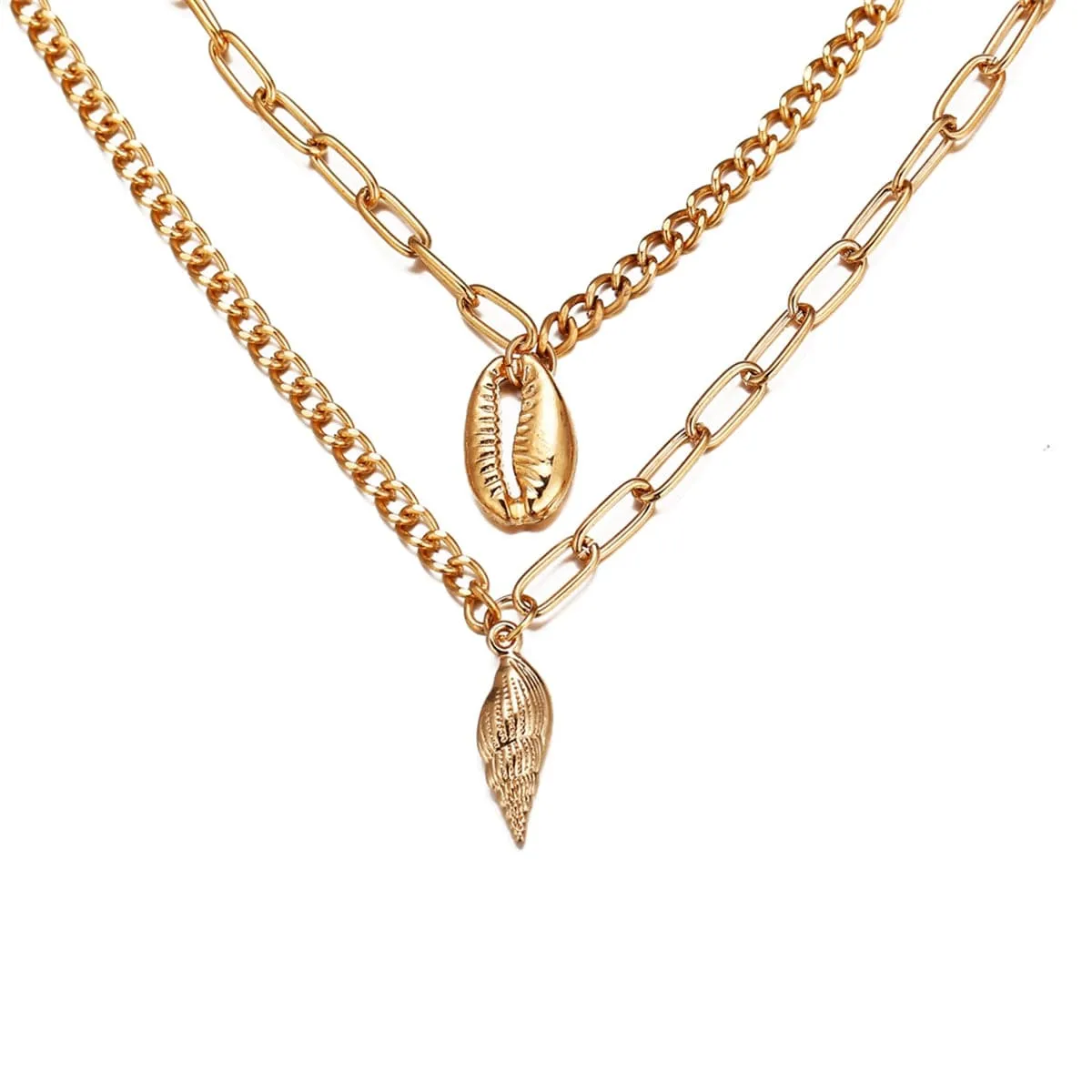 18K Gold-Plated Shell & Conch Pendant Layer Necklace