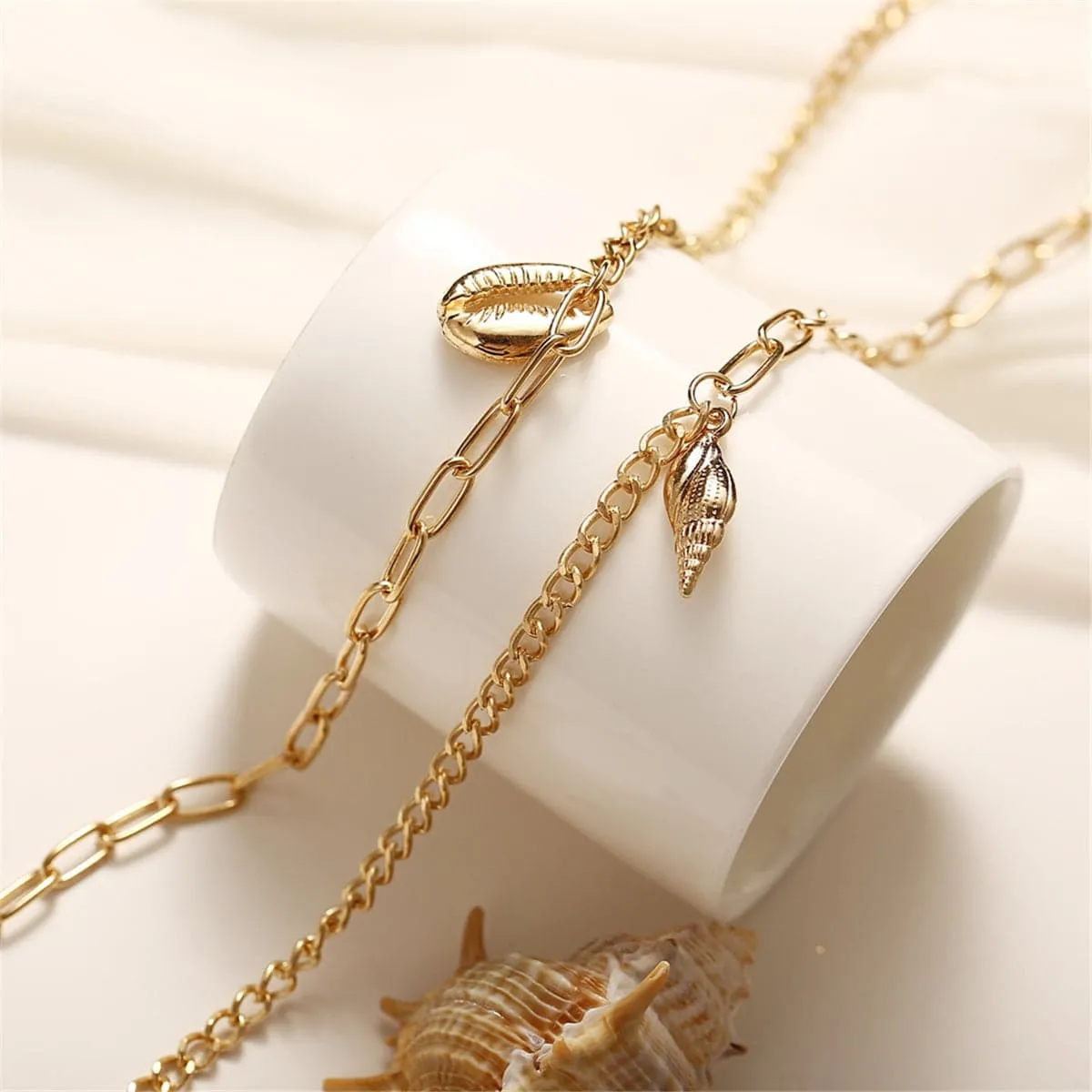 18K Gold-Plated Shell & Conch Pendant Layer Necklace