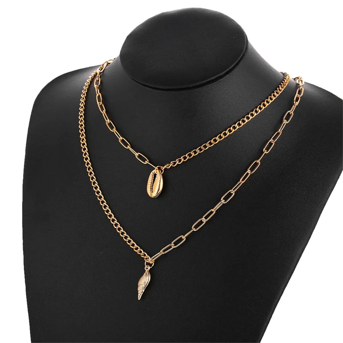 18K Gold-Plated Shell & Conch Pendant Layer Necklace