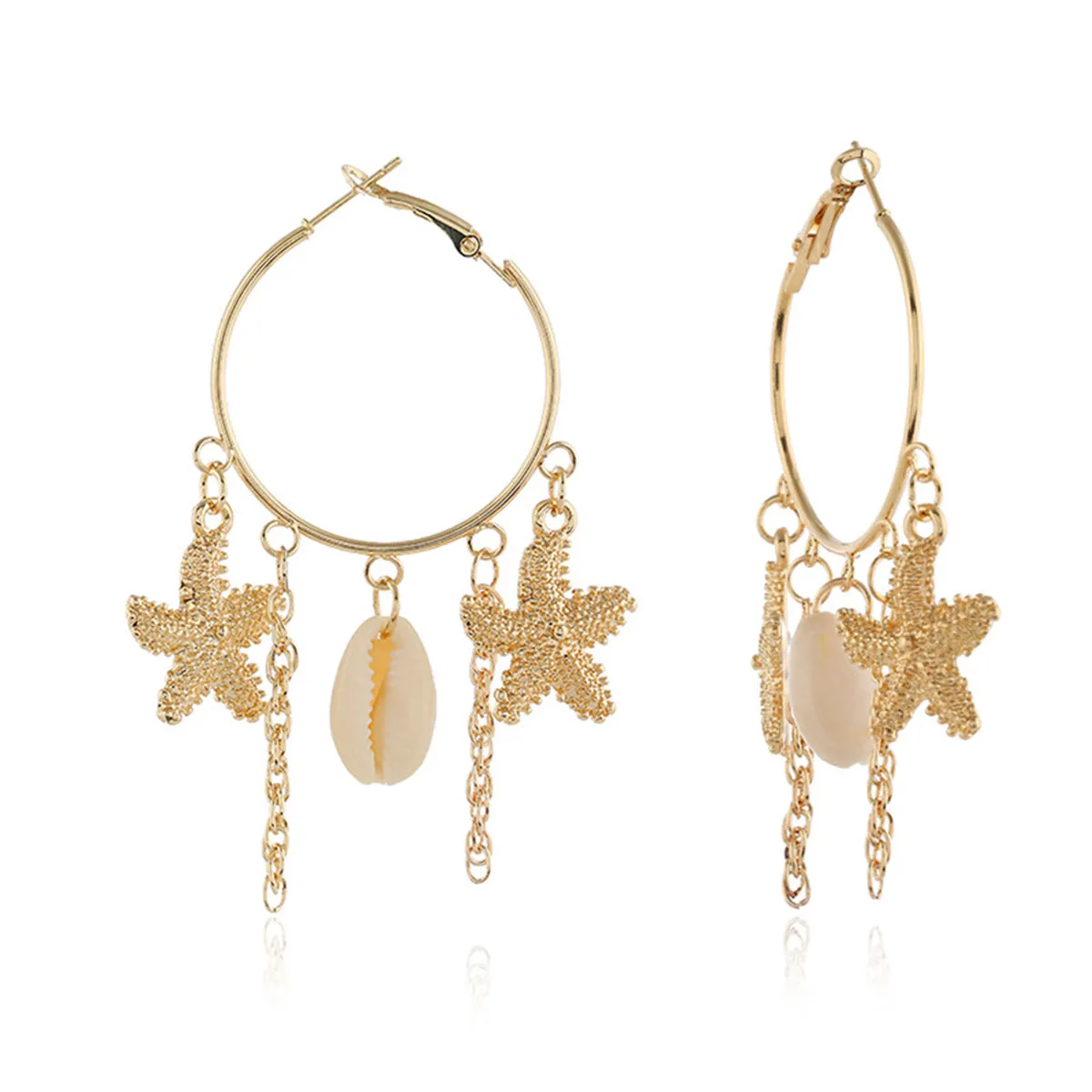 18K Gold-Plated Star & Shell Charm Hoop Earrings