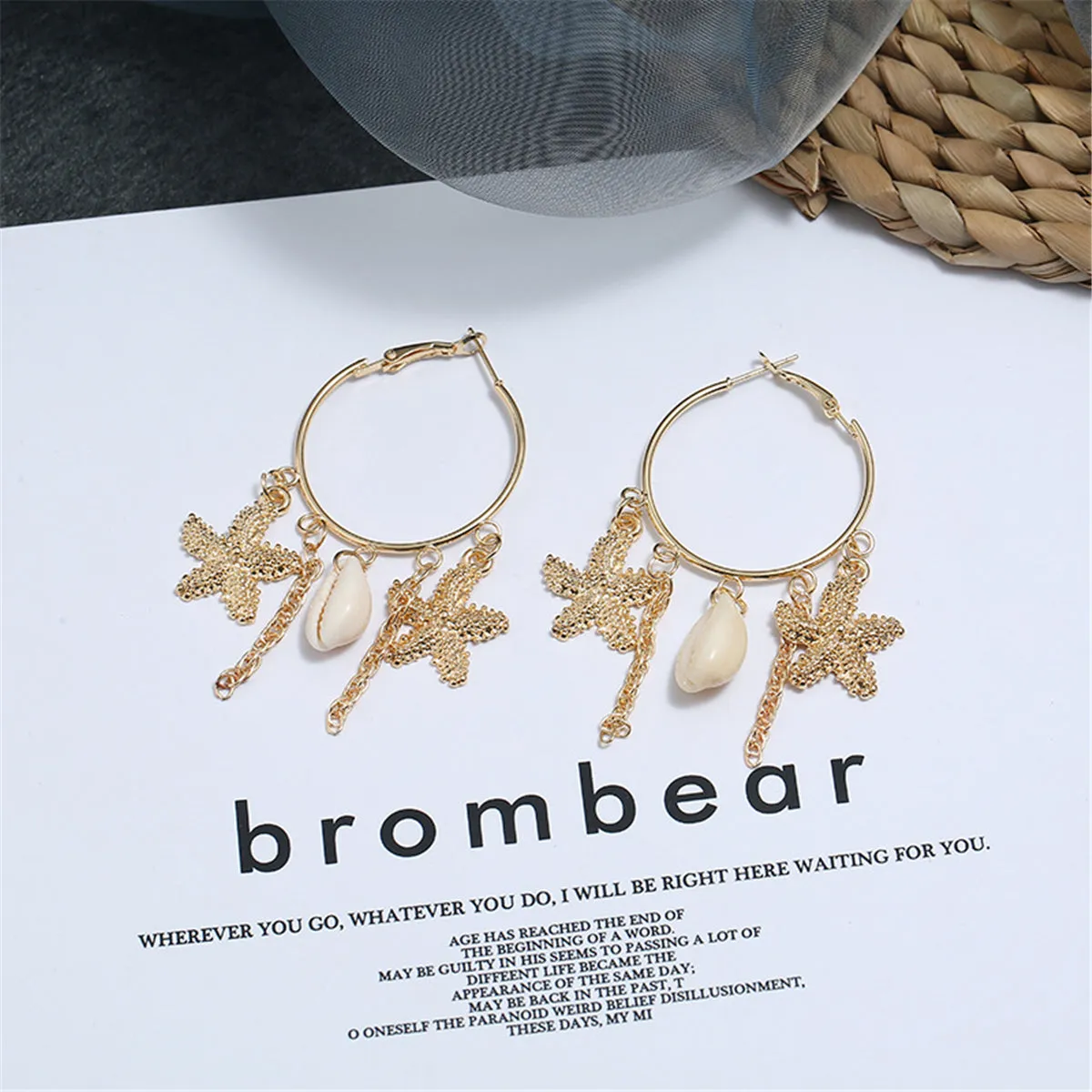 18K Gold-Plated Star & Shell Charm Hoop Earrings