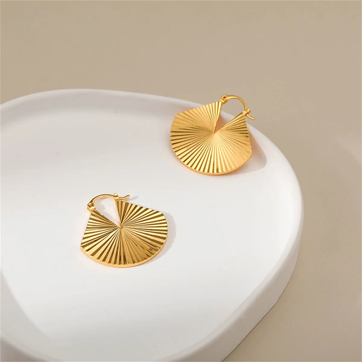 18K Gold-Plated Stripe Fan Drop Earrings