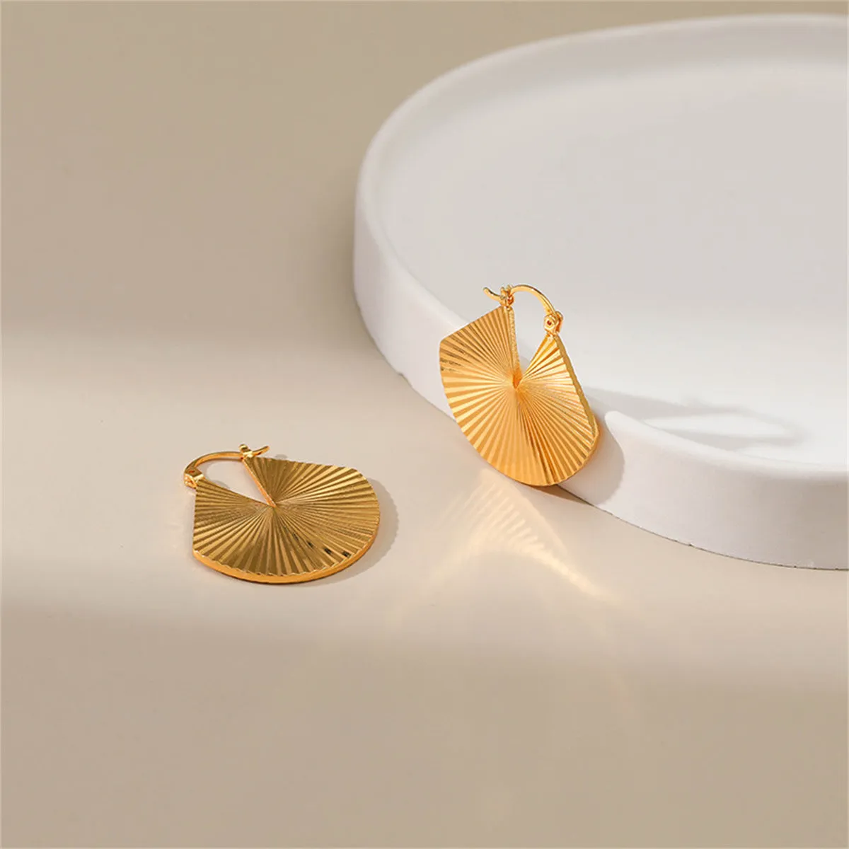 18K Gold-Plated Stripe Fan Drop Earrings