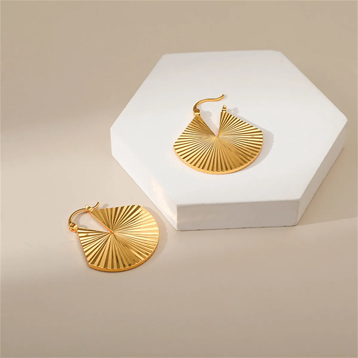 18K Gold-Plated Stripe Fan Drop Earrings