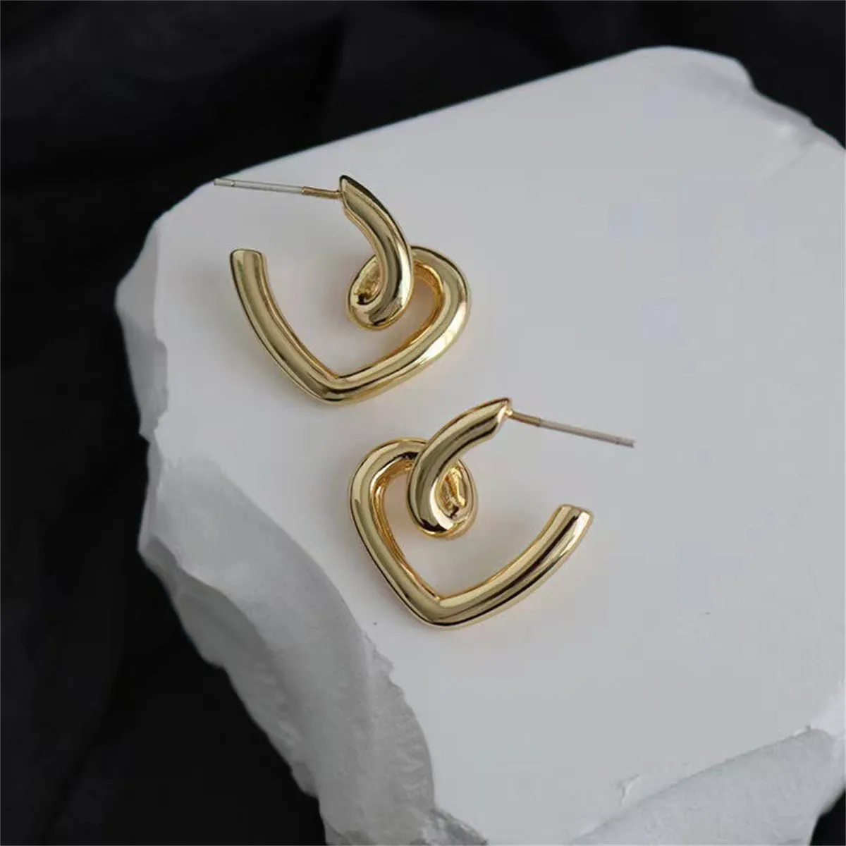 18K Gold-Plated Swirl-Heart Stud Earrings