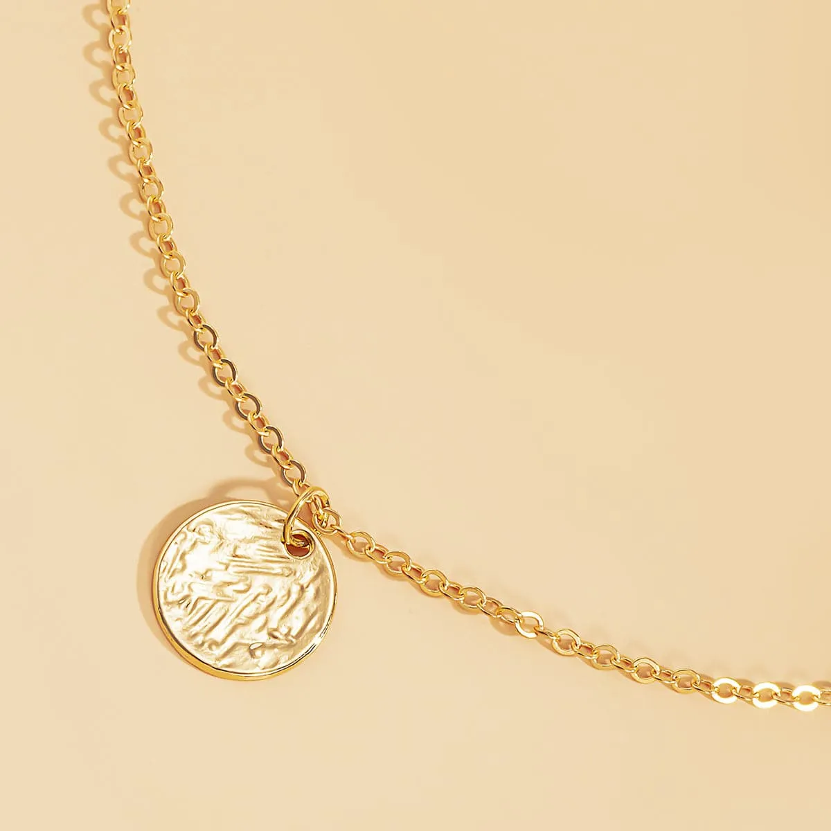 18K Gold-Plated Textured Circle Pendant Necklace