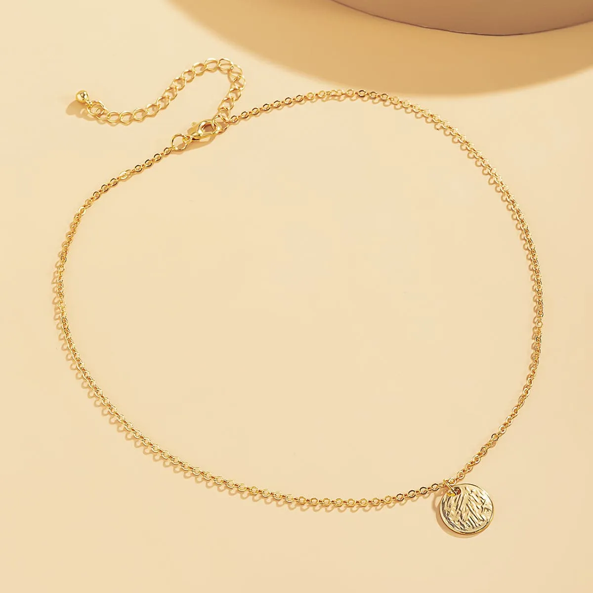 18K Gold-Plated Textured Circle Pendant Necklace