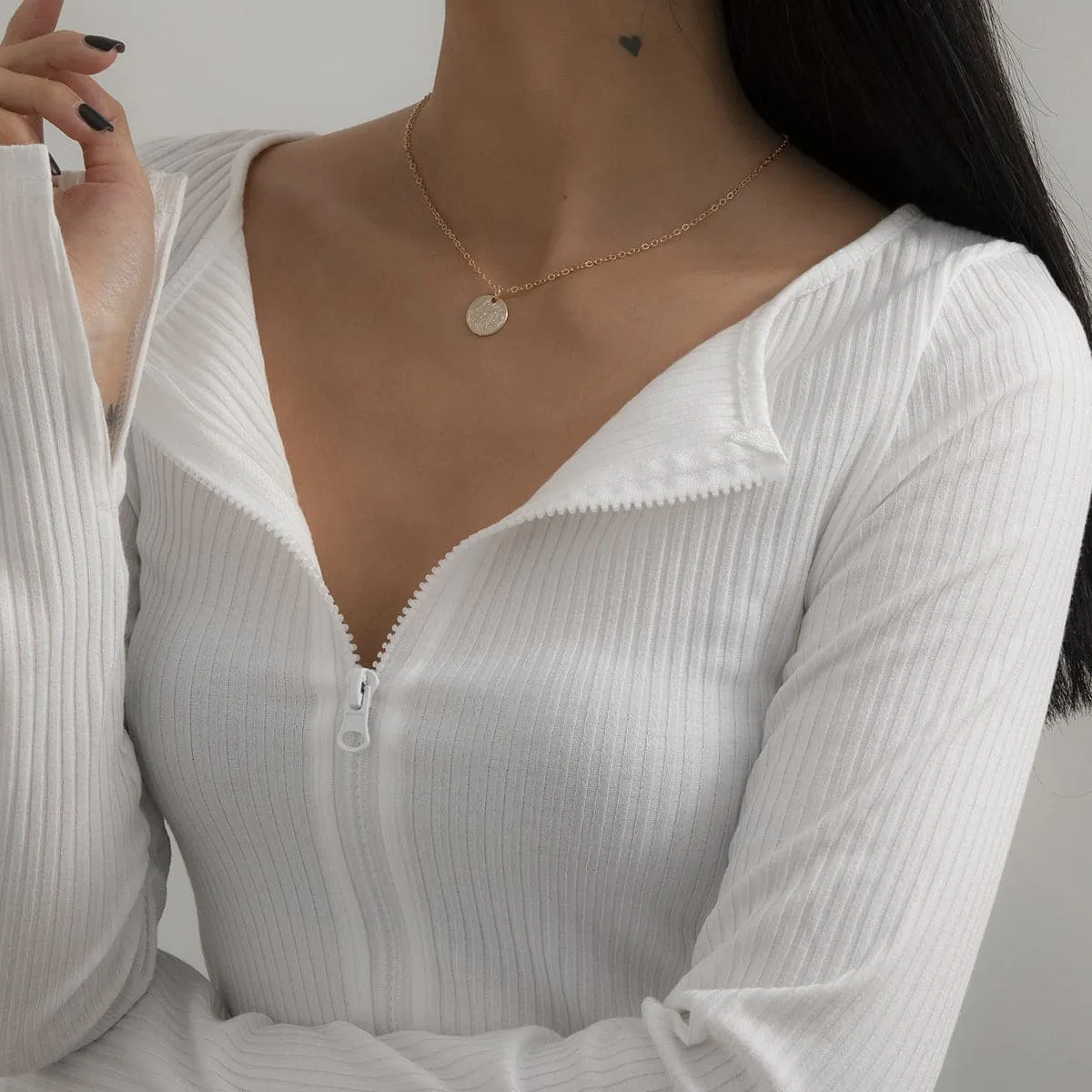 18K Gold-Plated Textured Circle Pendant Necklace