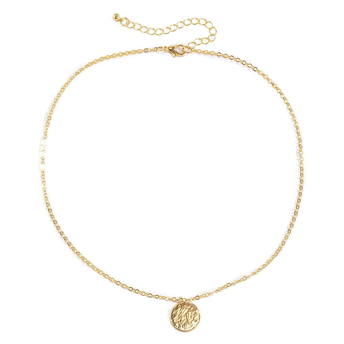 18K Gold-Plated Textured Circle Pendant Necklace