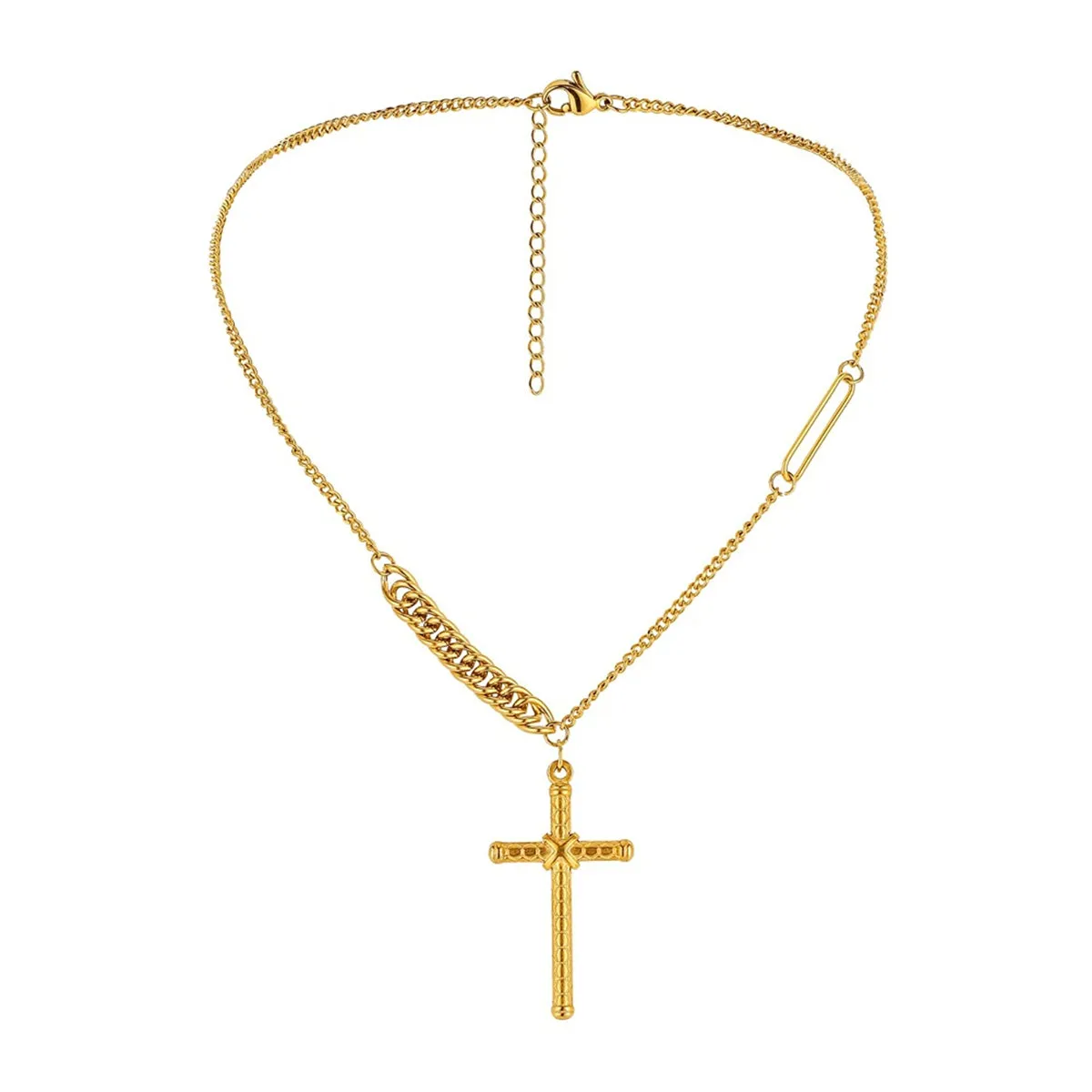 18K Gold-Plated Textured Cross Pendant Necklace
