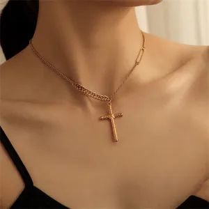 18K Gold-Plated Textured Cross Pendant Necklace