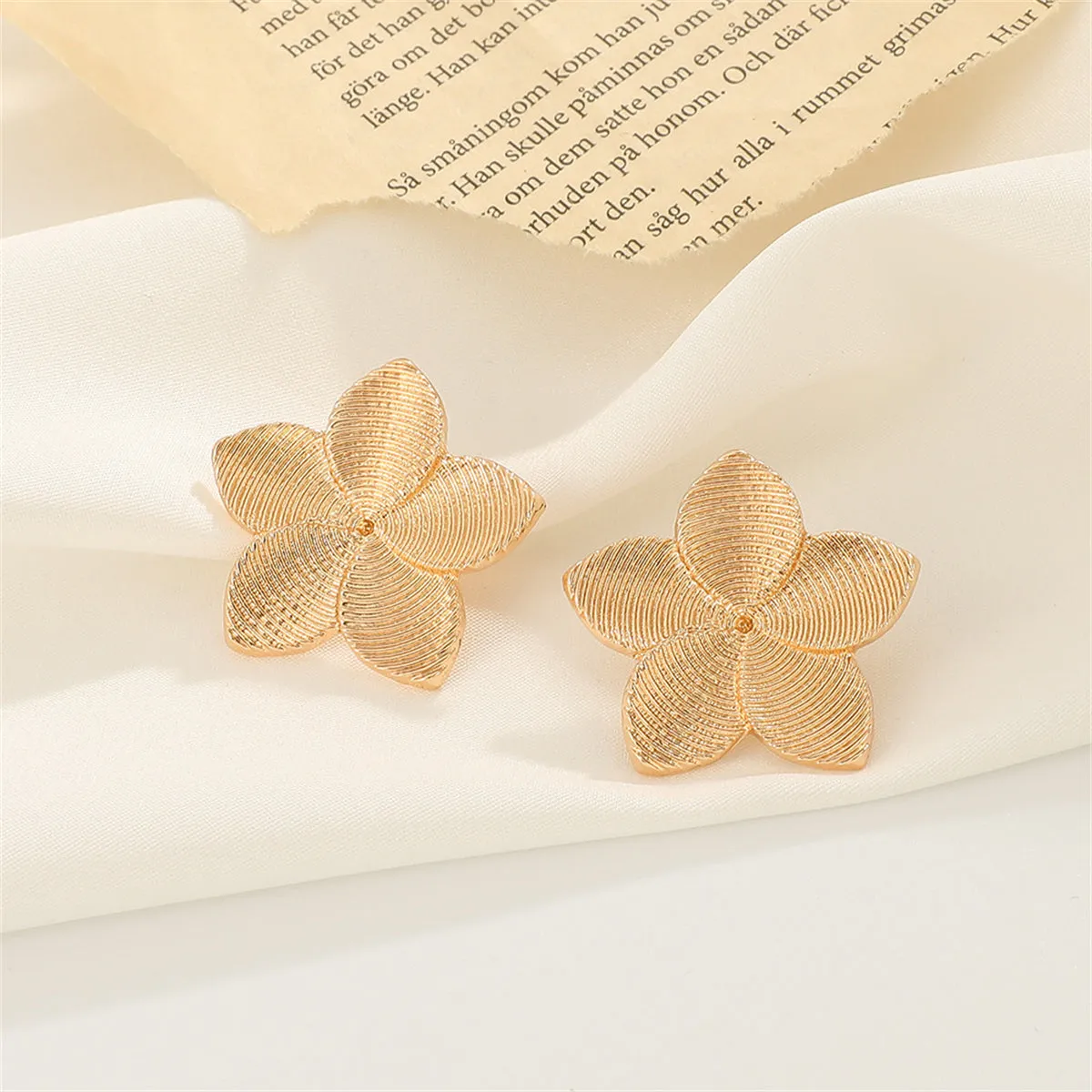 18K Gold-Plated Textured Flower Stud Earrings