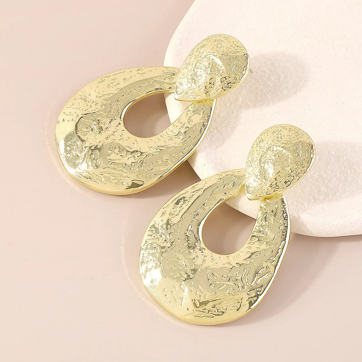 18K Gold-Plated Textured Open Drop Earrings