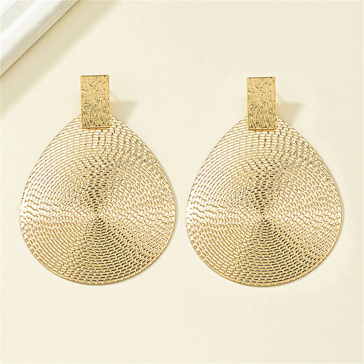 18K Gold-Plated Textured Oval Drop Earrings