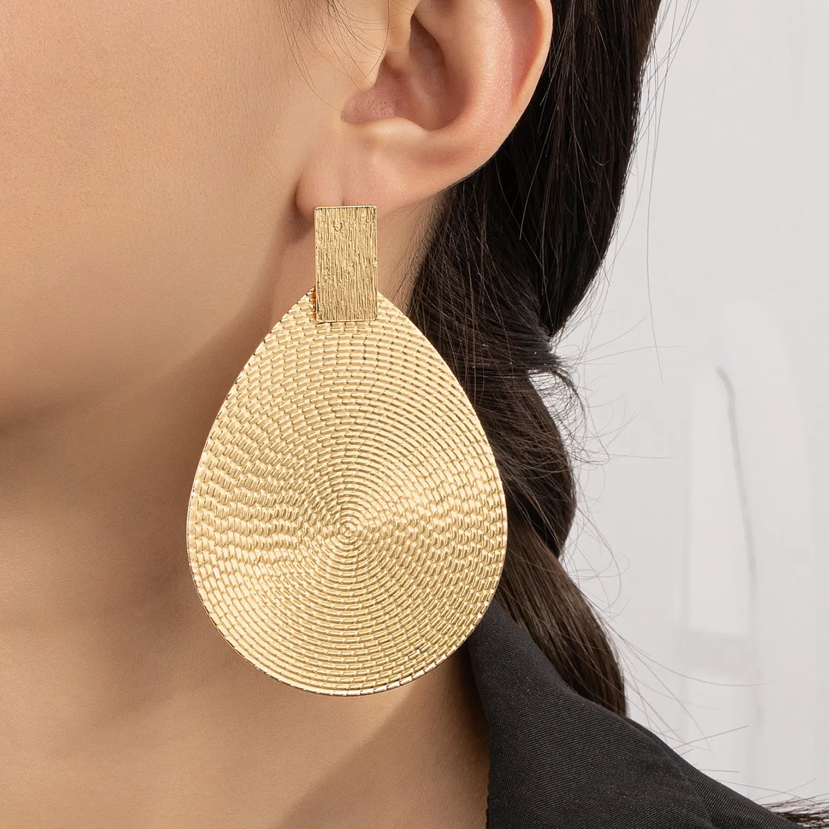 18K Gold-Plated Textured Oval Drop Earrings