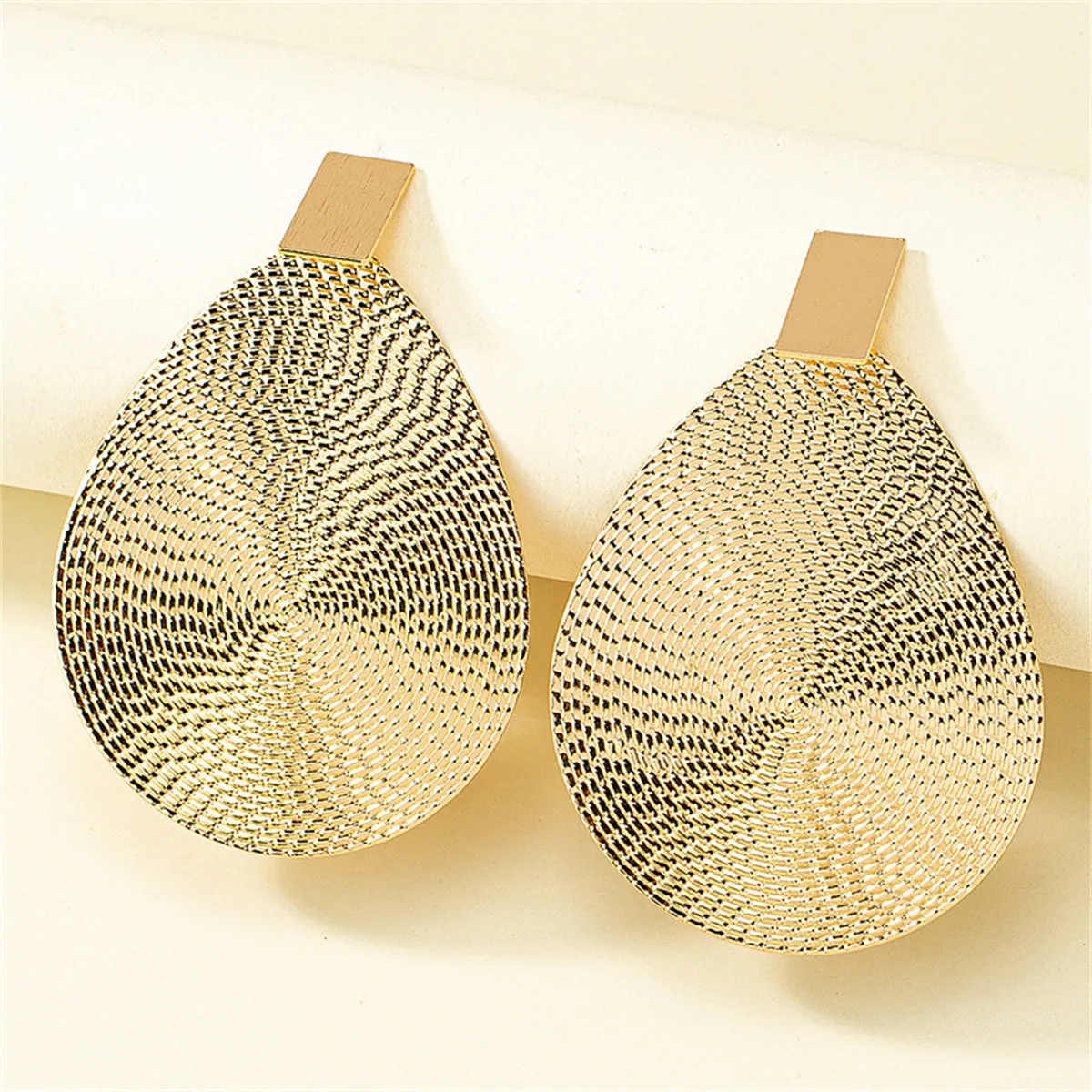 18K Gold-Plated Textured Oval Drop Earrings
