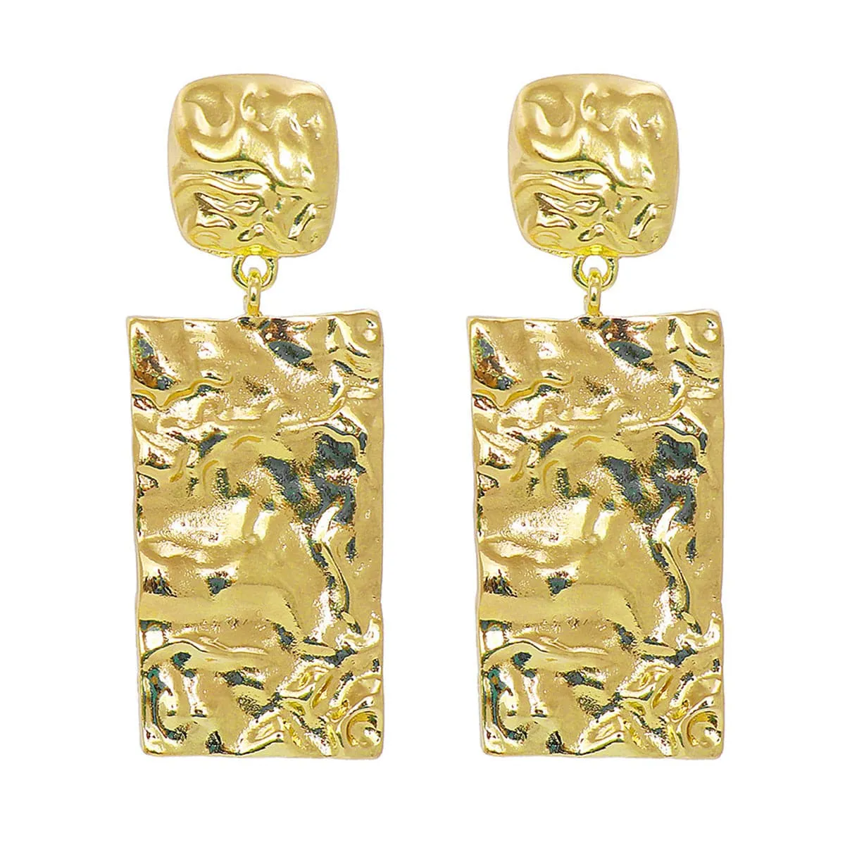 18K Gold-Plated Textured Rectangle Drop Earrings
