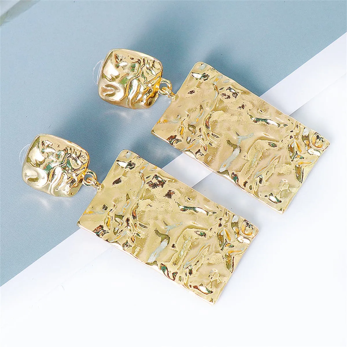18K Gold-Plated Textured Rectangle Drop Earrings