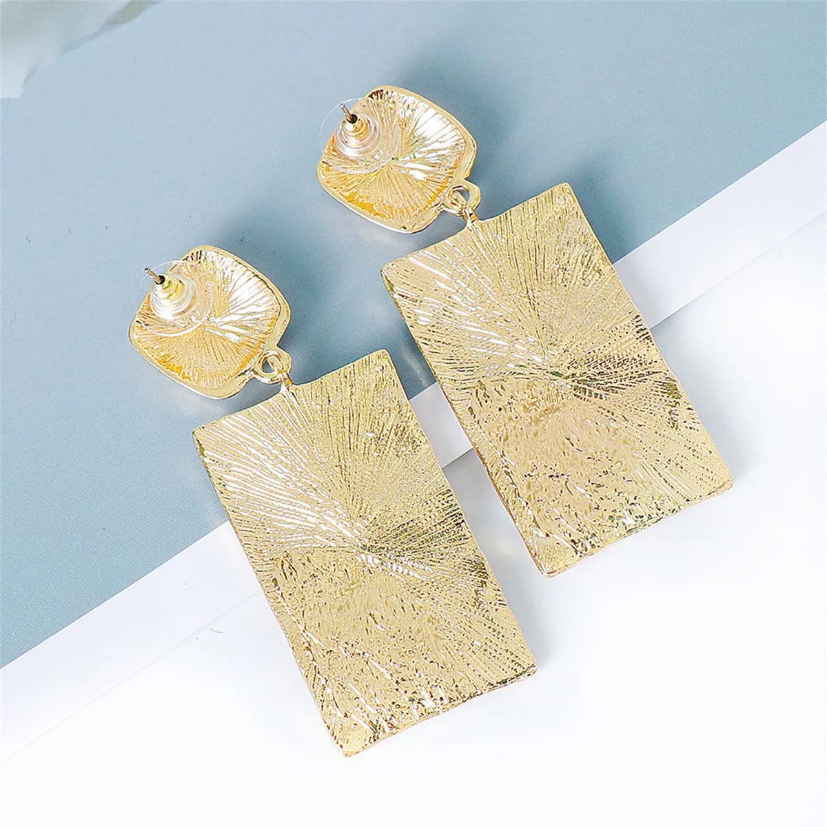 18K Gold-Plated Textured Rectangle Drop Earrings