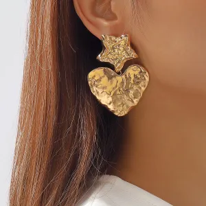 18K Gold-Plated Textured Star Heart Drop Earrings