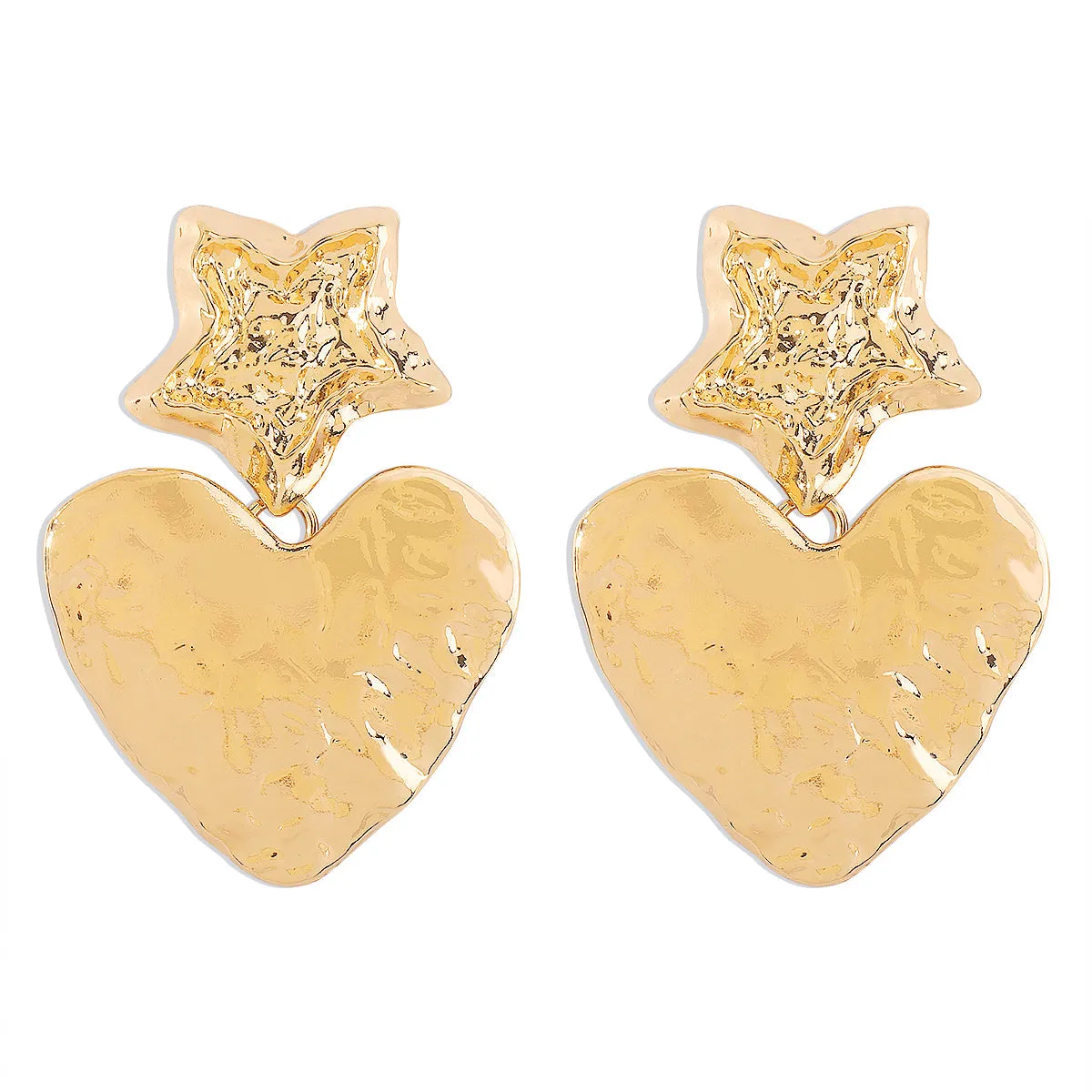 18K Gold-Plated Textured Star Heart Drop Earrings