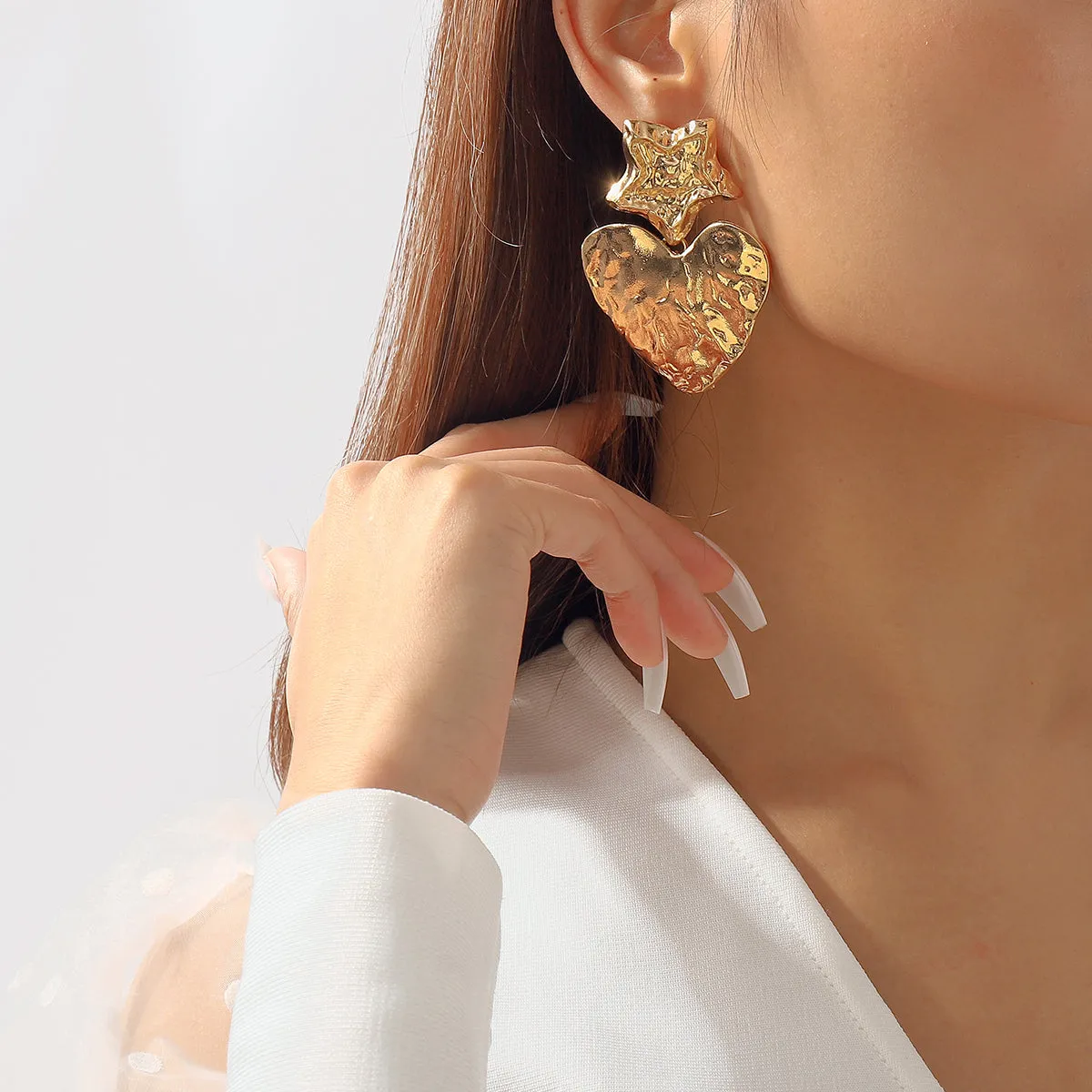 18K Gold-Plated Textured Star Heart Drop Earrings