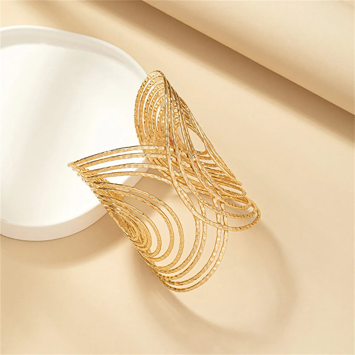 18K Gold-Plated Textured Vortex Cuff