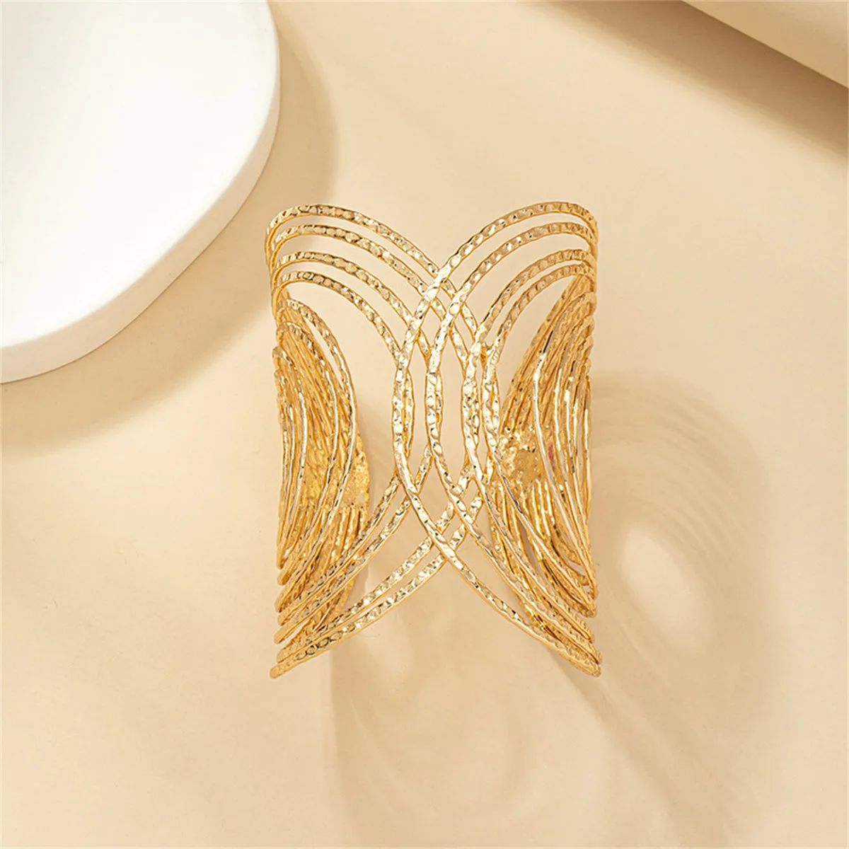 18K Gold-Plated Textured Vortex Cuff