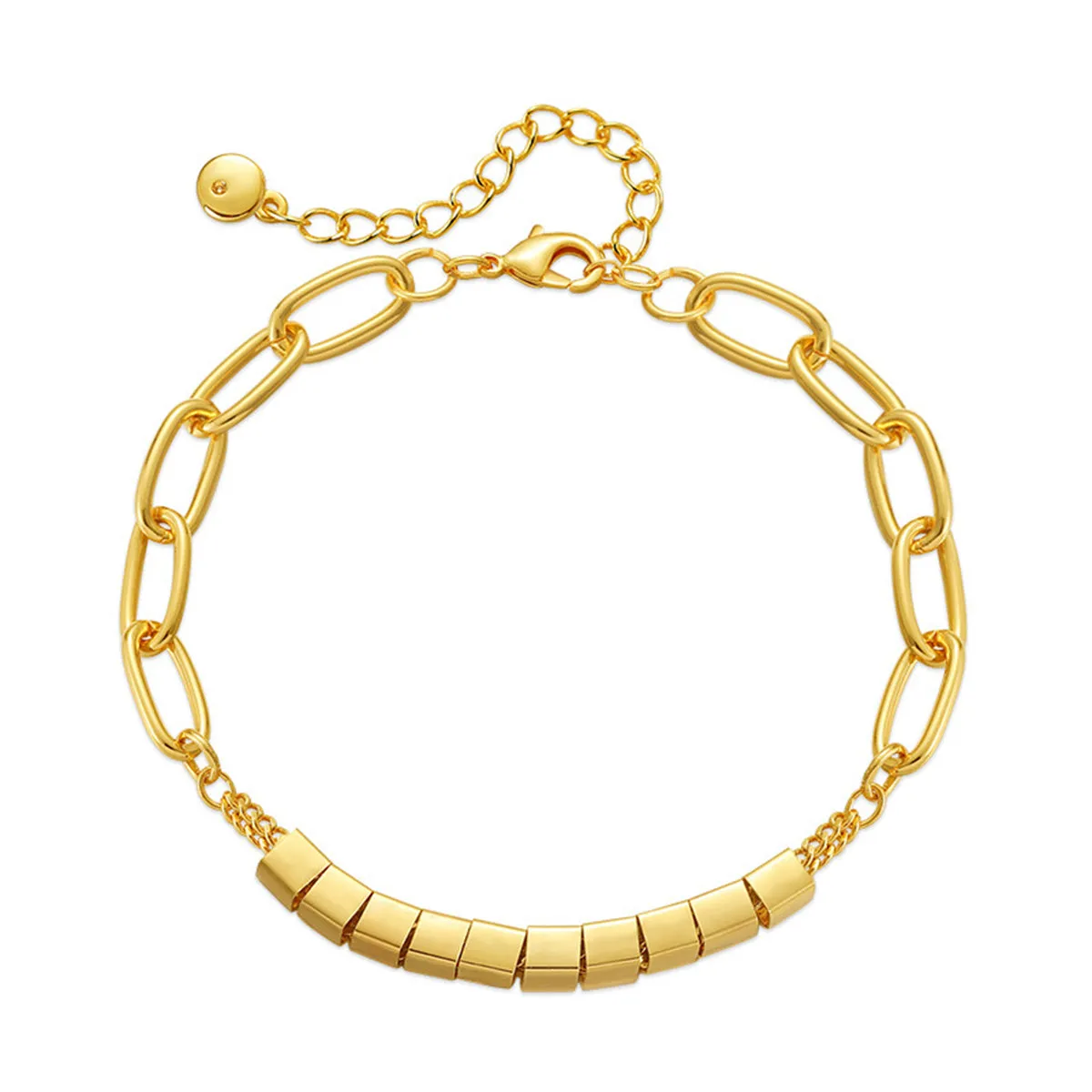 18K Gold-Plated Tube & Cable Chain Bracelet