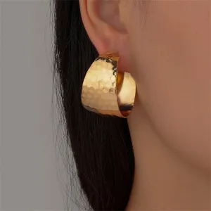 18K Gold-Plated Uneven-Surface C-Shape Drop Earrings