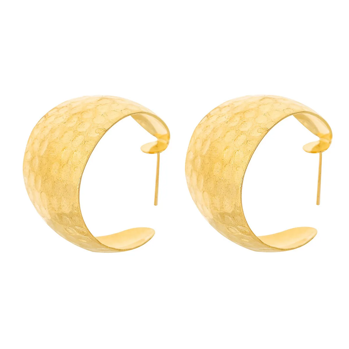18K Gold-Plated Uneven-Surface C-Shape Drop Earrings