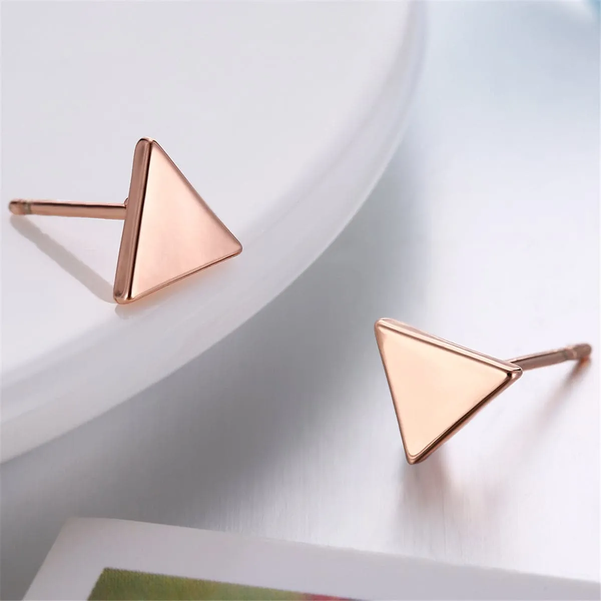 18K Rose Gold-Plated Triangle Stud Earrings