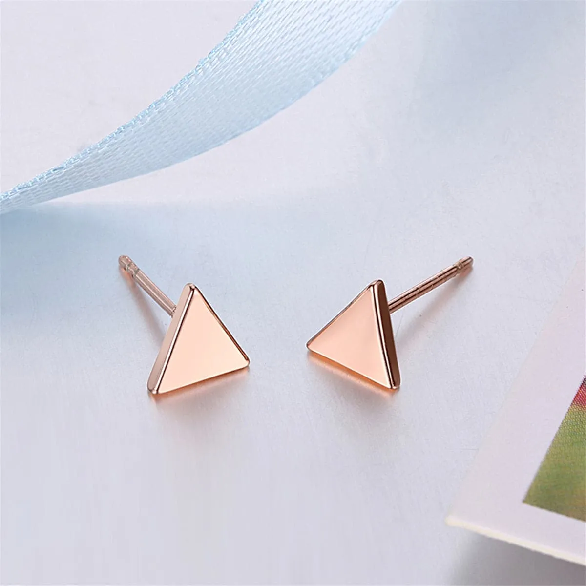 18K Rose Gold-Plated Triangle Stud Earrings