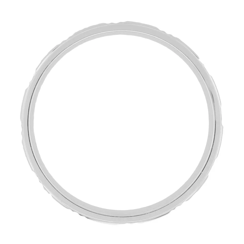 1960's Mid Century Starburst Engraved Flat Wedding Band in White Gold - 5mm Wide