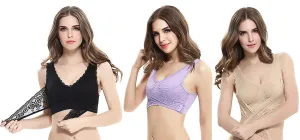 3-Pack: Women's Casual Wear Comfortable Floral Lace-Paneled Modesty Bras