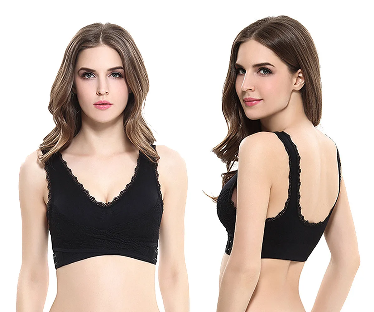 3-Pack: Women's Casual Wear Comfortable Floral Lace-Paneled Modesty Bras