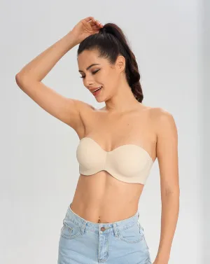 428 Women's Anti-Slip Push Up Strapless Bra Support Wirefree Lift Beige