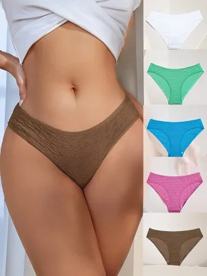 5 Pcs Solid Textured Briefs | Breathable Women's Lingerie