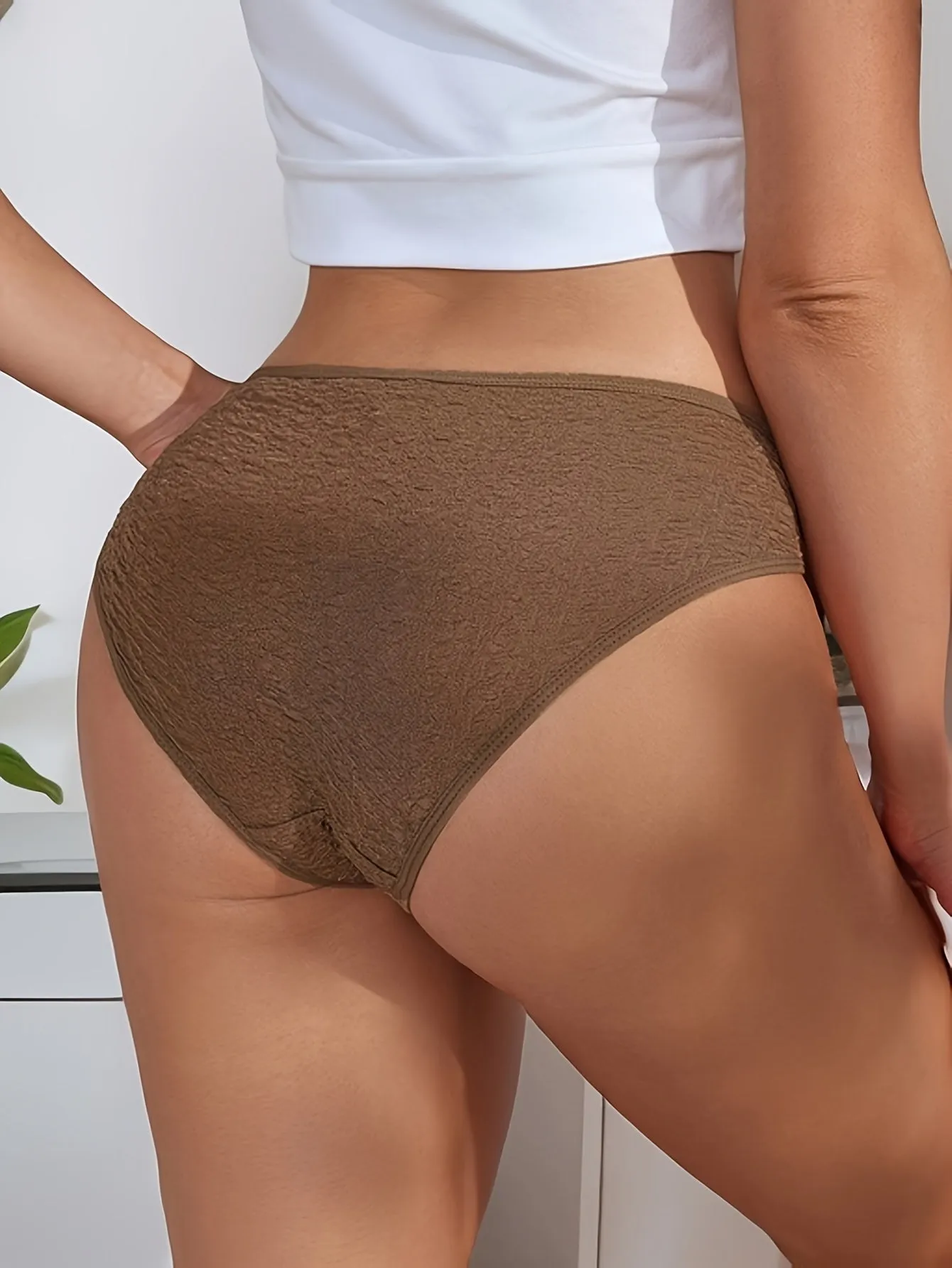 5 Pcs Solid Textured Briefs | Breathable Women's Lingerie