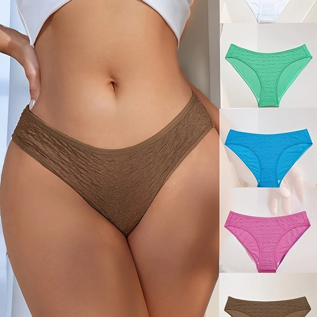 5 Pcs Solid Textured Briefs | Breathable Women's Lingerie
