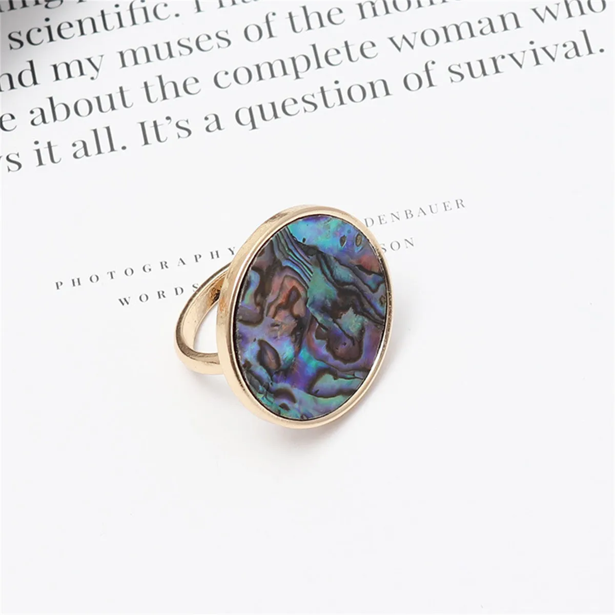 Abalone Shell & 18K Gold-Plated Round Ring