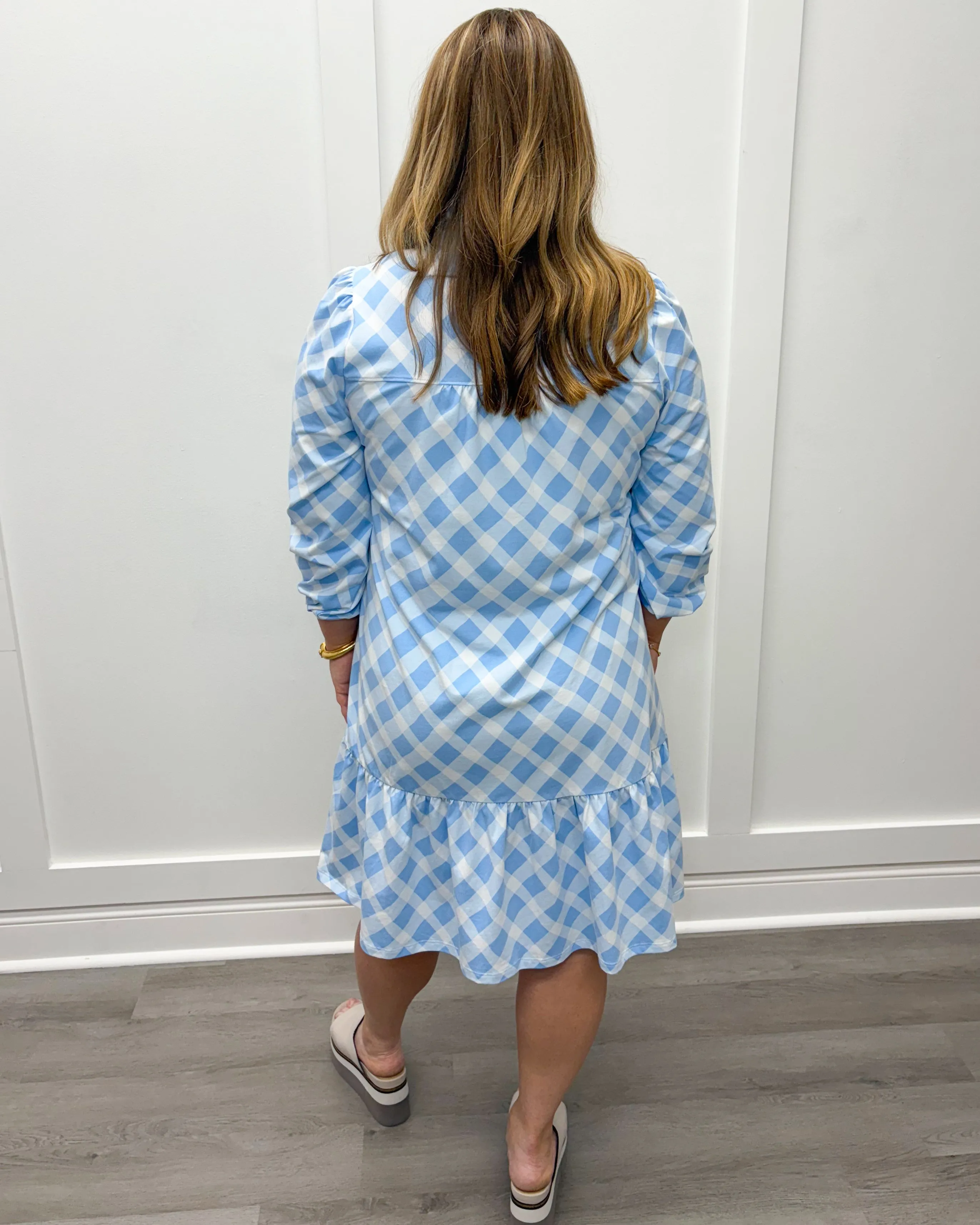 Adara Dress - Blue Bell Wavy Gingham