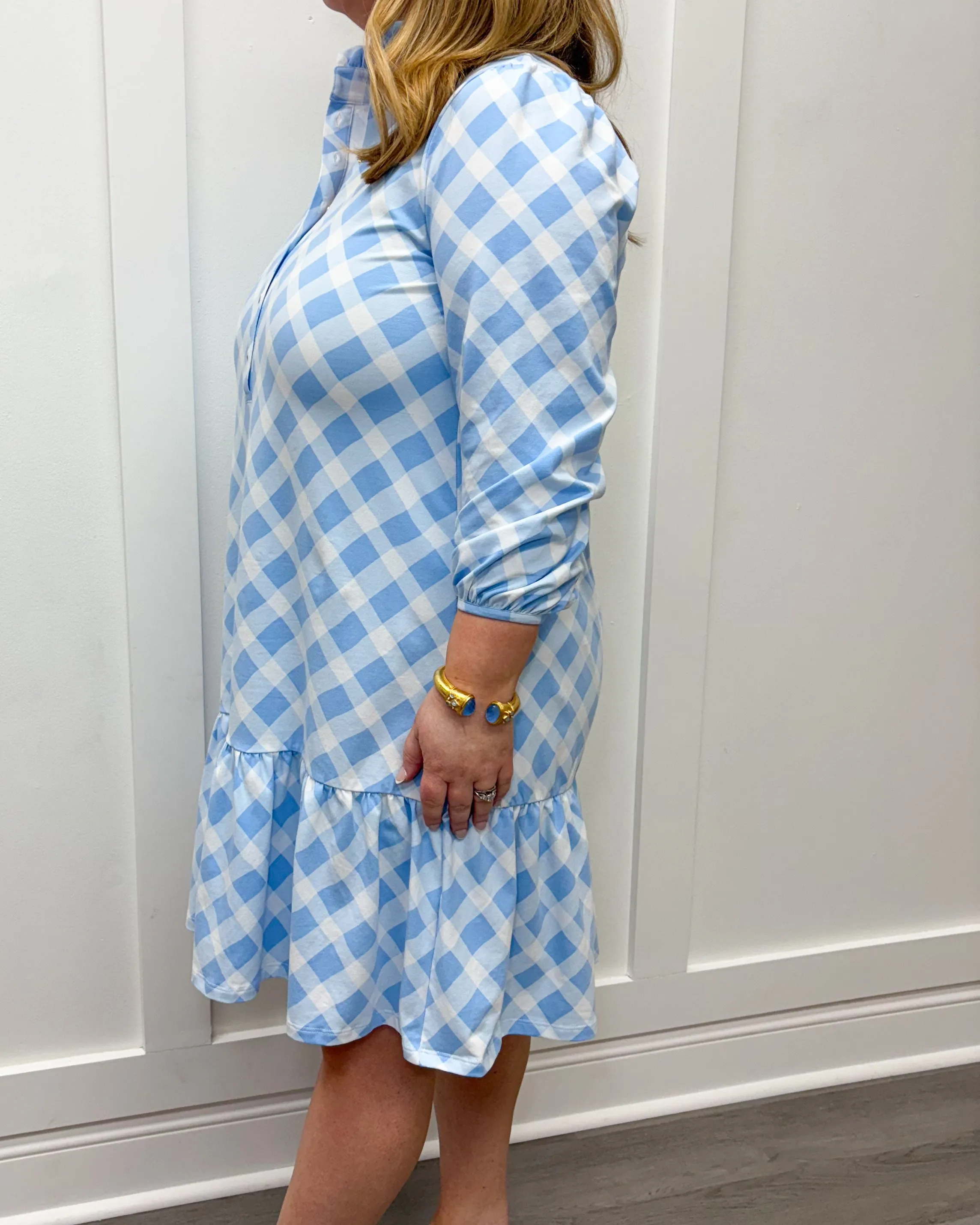 Adara Dress - Blue Bell Wavy Gingham