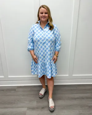 Adara Dress - Blue Bell Wavy Gingham
