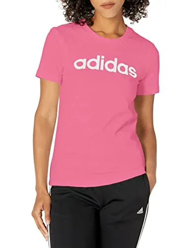 adidas Women's Standard Loungewear Essentials Slim Logo Tee, Rose Tone/White, Small
