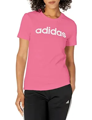 adidas Women's Standard Loungewear Essentials Slim Logo Tee, Rose Tone/White, Small