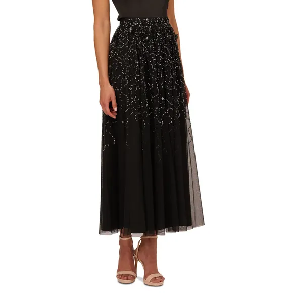 Adrianna Papell Women's Size 6 Formal Beaded Mesh Midi Skirt NWT