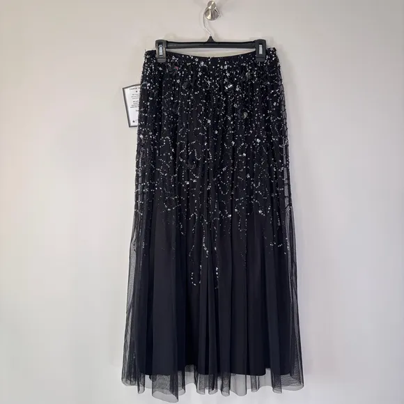 Adrianna Papell Women's Size 6 Formal Beaded Mesh Midi Skirt NWT