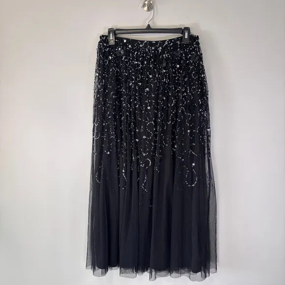 Adrianna Papell Women's Size 6 Formal Beaded Mesh Midi Skirt NWT